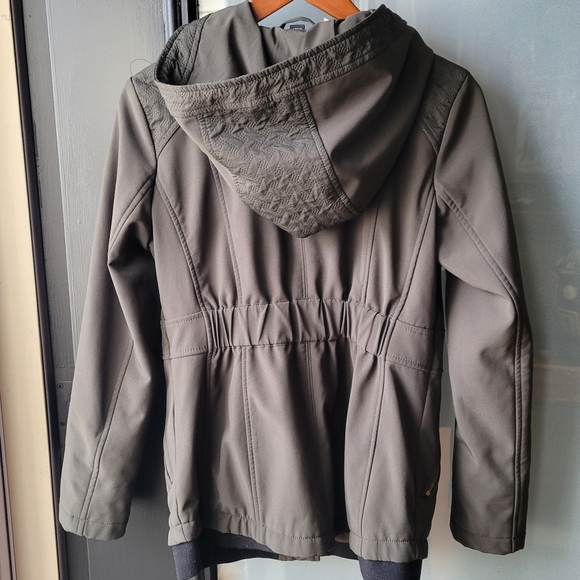 Guess S/CH Soft Shell Hooded Military Green Zip Women's Jacket Pockets Logo - Picture 2 of 13